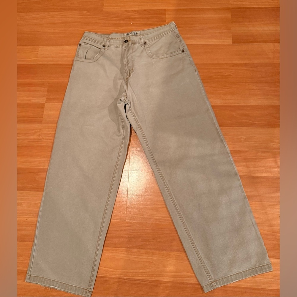 Men’s GODBODY Light Green Denim JEANS Baggy Wide Leg 36X34 (Measures 34x30.75)